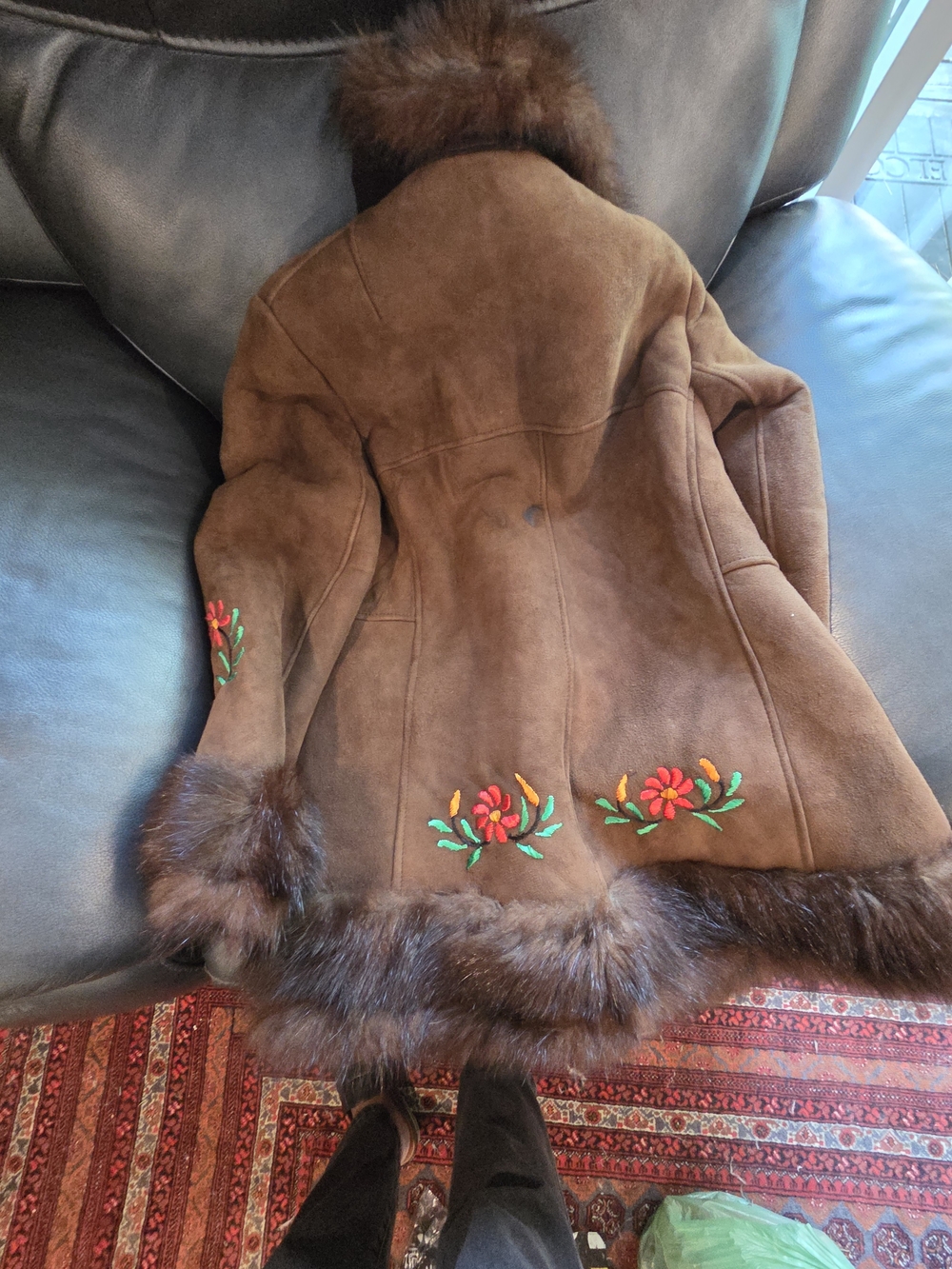 Embroidered Suede Teddy Jacket with Fur Trim - Picture 6 of 7